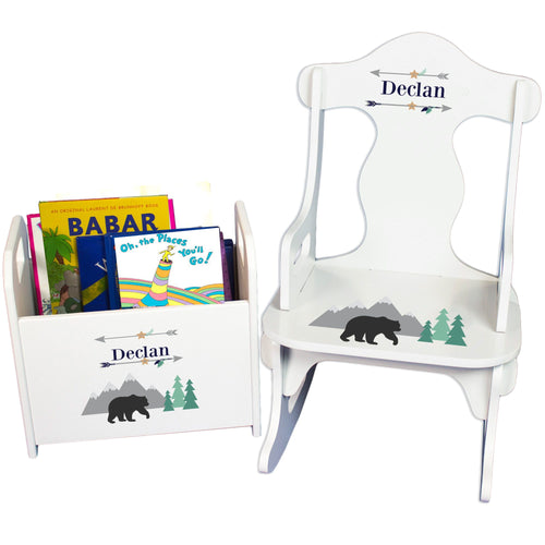 Personalized black Bear Rock And Read baby gift set