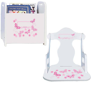 Personalized Puzzle Rocker And Book Caddy baby gift set With Pink Butterflies Design