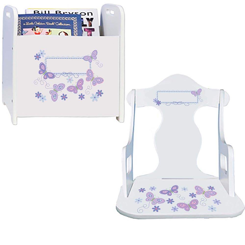 Personalized Puzzle Rocker And Book Caddy baby gift set With Lavender Butterflies Design