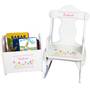 Personalized Stemmed Flowers Book Caddy And Puzzle Rocker baby gift set