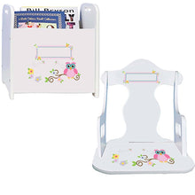 Personalized Pink Owl Book Caddy And Puzzle Rocker baby gift set