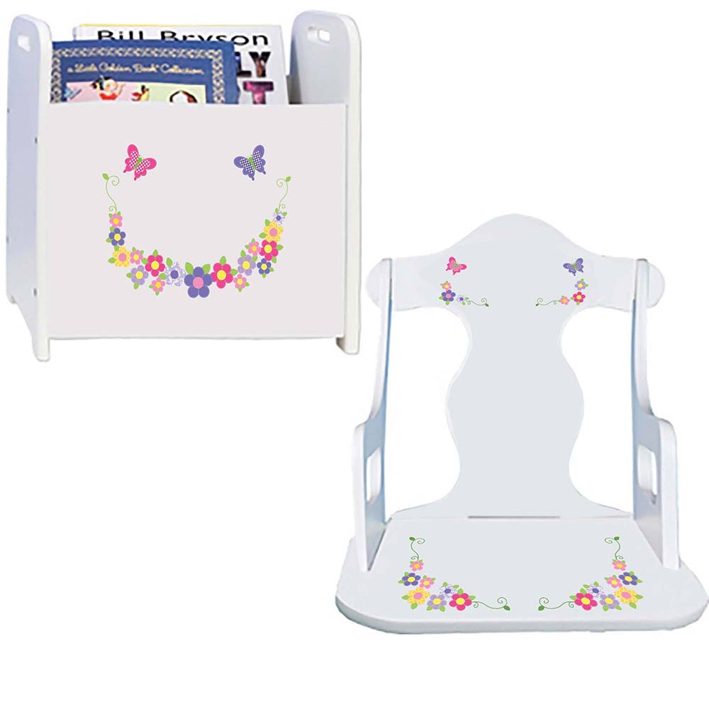 Personalized Bright Butterflies Garland Book Caddy And Puzzle Rocker baby gift set