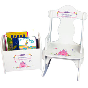 Personalized Princess Castle Book Caddy And Puzzle Rocker baby gift set
