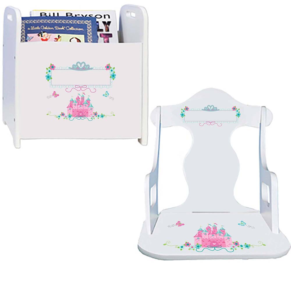 Personalized Pink Teal Princess Castle Rock And Read baby gift set