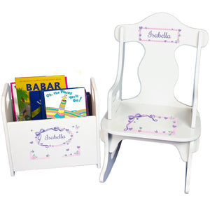 Personalized Lacey Bow Book Caddy And Puzzle Rocker baby gift set