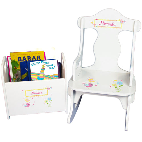 Personalized Lovely Birds Book Caddy And Puzzle Rocker baby gift set