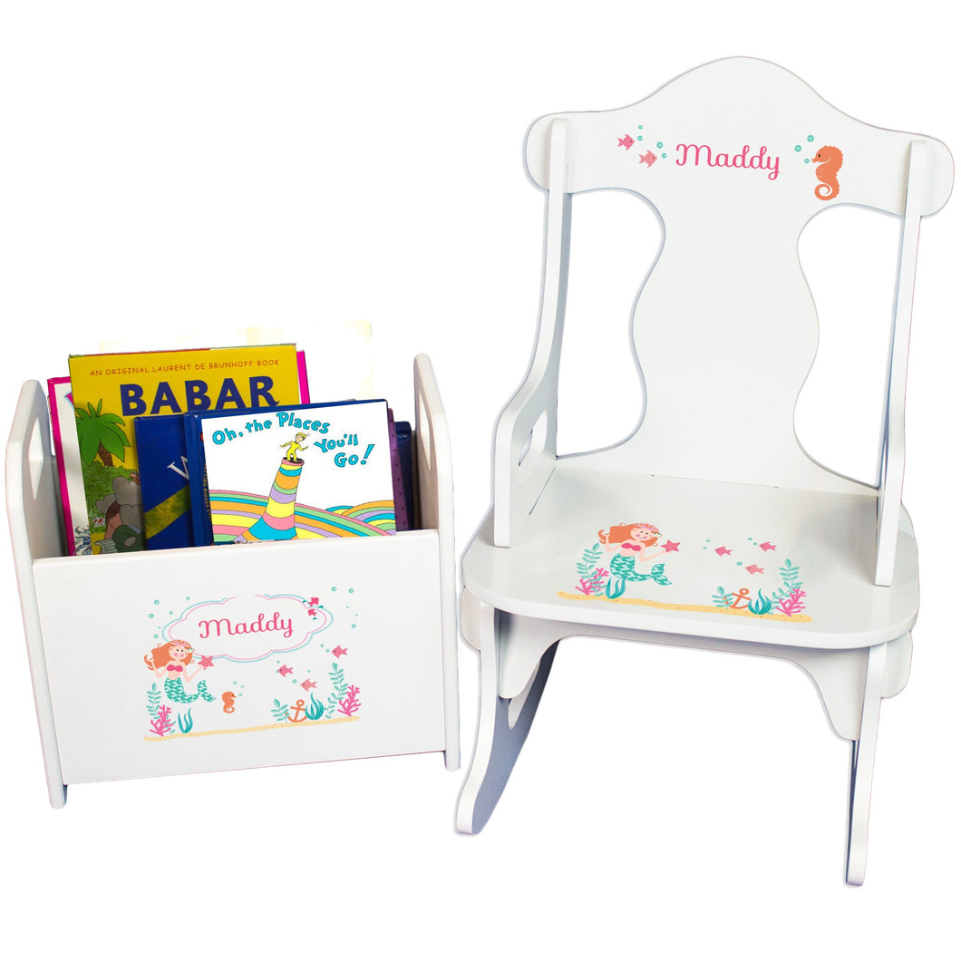 Personalized Mermaid Princess Book Caddy And Puzzle Rocker baby gift set