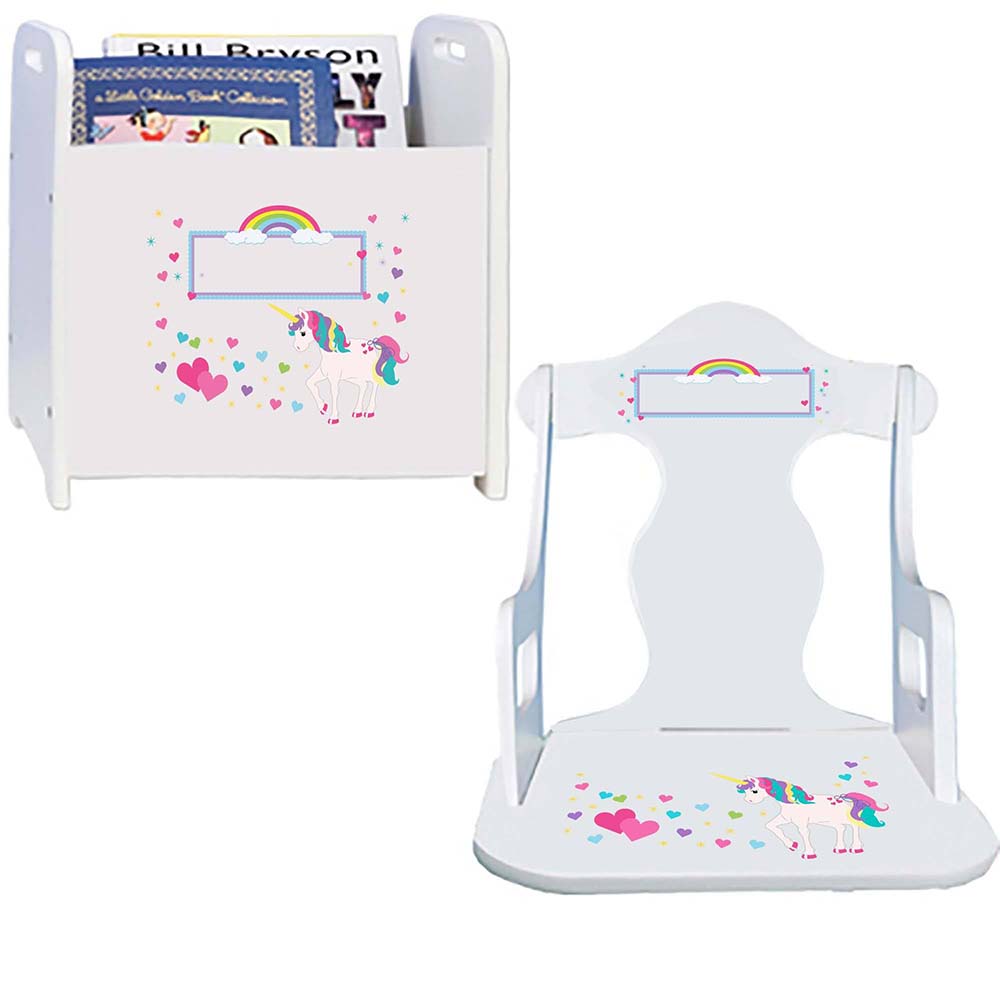 Personalized Unicorn Book Caddy And Puzzle Rocker baby gift set