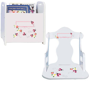 Personalized Pink Ladybugs Book Caddy And Puzzle Rocker baby gift set