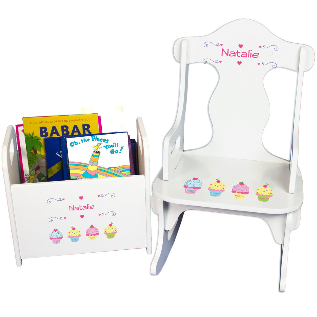 Personalized Cupcake Book Caddy And Puzzle Rocker baby gift set