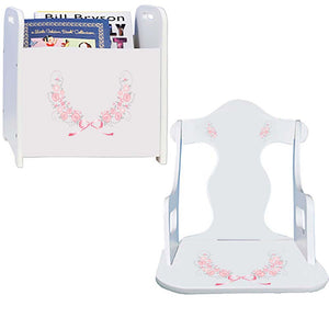 Personalized Pink Gray Floral Garland Book Caddy And Puzzle Rocker baby gift set