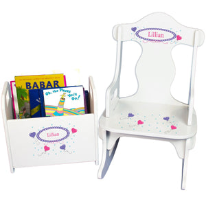 Personalized Heart Balloons Book Caddy And Puzzle Rocker baby gift set