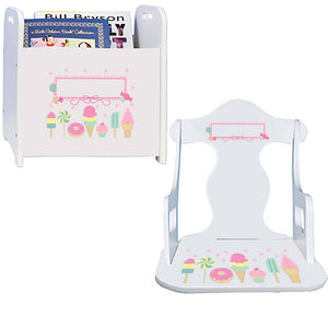 Personalized Puzzle Rocker And Book Caddy baby gift set With Sweet Treats Candy Design