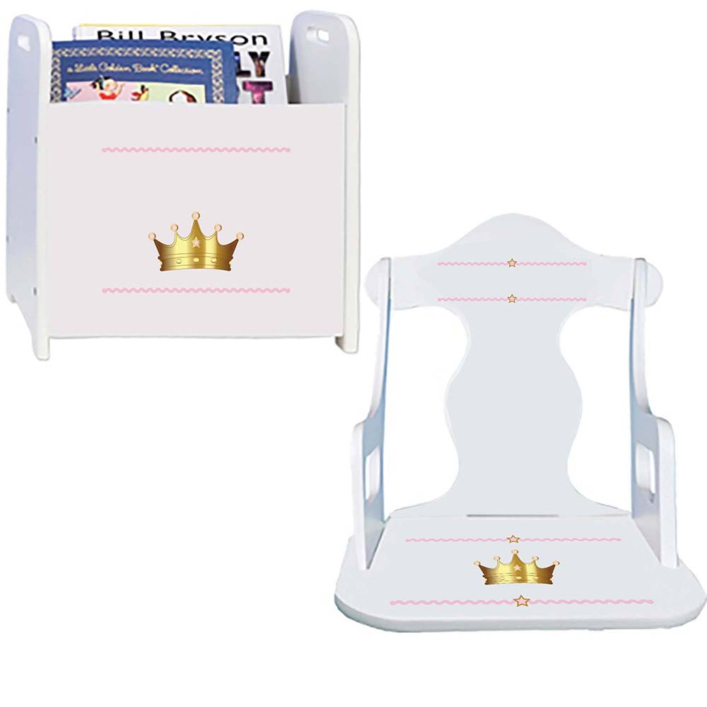 Personalized Pink Princess Crown Book Caddy And Puzzle Rocker baby gift set