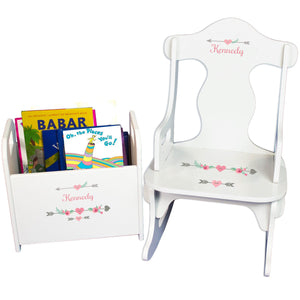 Personalized Girl Tribal Arrows Book Caddy And Puzzle Rocker baby gift set