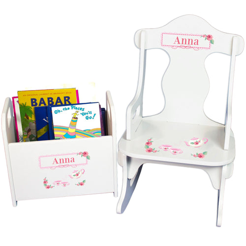 Personalized Tea Party Book Caddy And Puzzle Rocker baby gift set