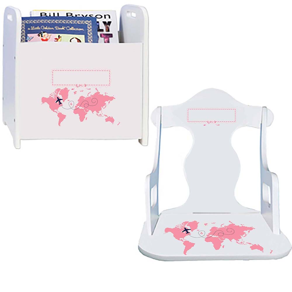 Personalized World Map Pink Rock And Read baby gift set
