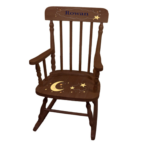 Personalized Celestial Moon Espresso Spindle rocking chair