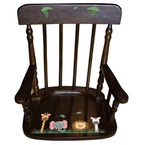 Personalized Safari Animals Espresso Spindle rocking chair