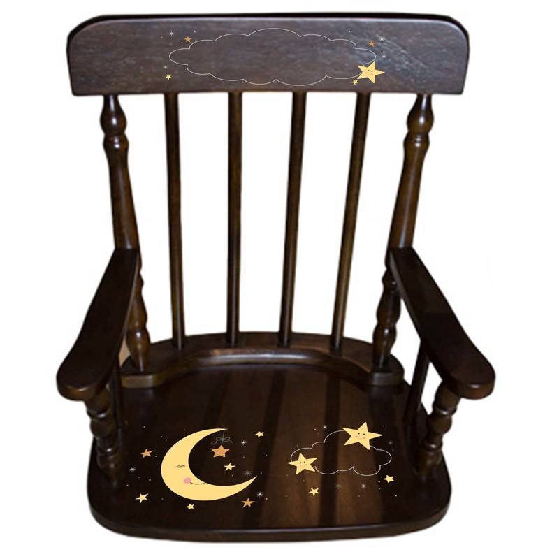 Personalized Celestial Moon Espresso Spindle rocking chair