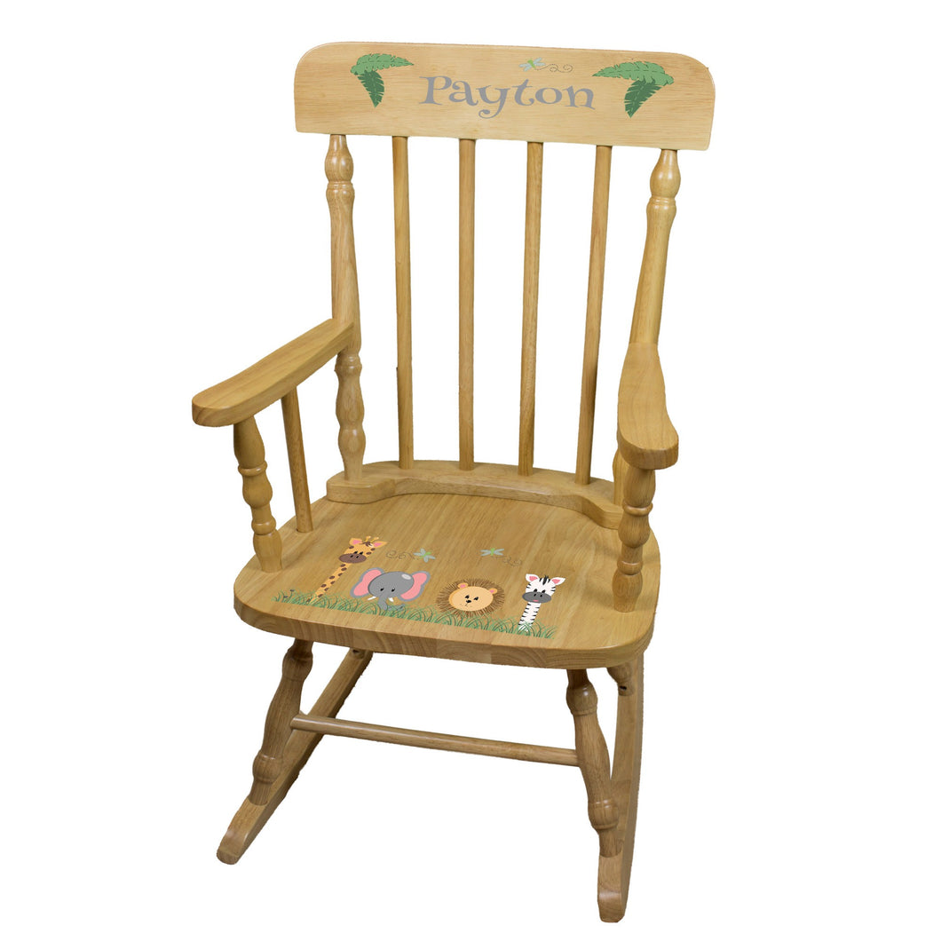 Personalized Safari Animals Natural Spindle rocking chair