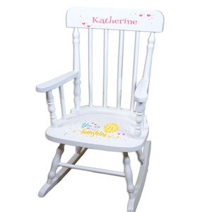 Personalized You Are My Sunshine White Spindle rocking chair
