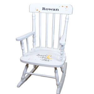 Personalized Moon and Back White Spindle rocking chair