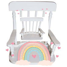 Personalized Boho Rainbow White Spindle rocking chair