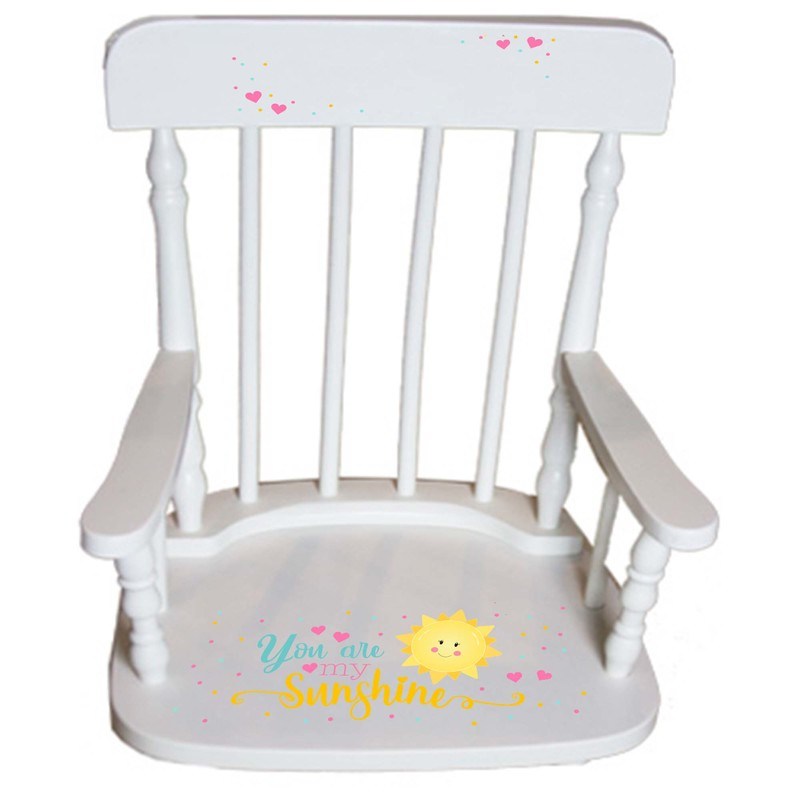 Personalized You Are My Sunshine White Spindle rocking chair