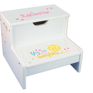 Personalized You Are My Sunshine White Storage Step Stool