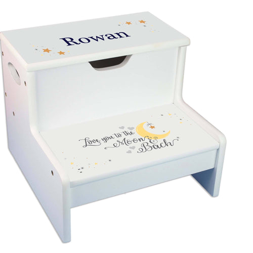 Personalized Moon and Back White Storage Step Stool