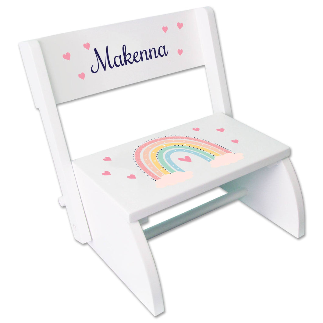 Personalized Boho Rainbow White Flip Stool
