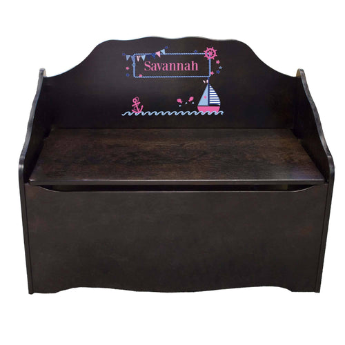 Personalized Pink Sailboat Espresso Toy Chest