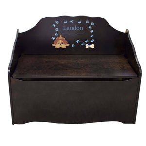 Personalized Blue Puppy Espresso Toy Chest