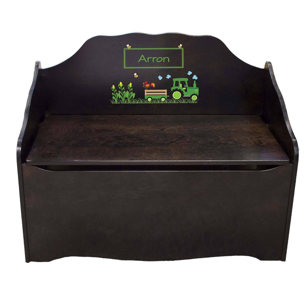Personalized Green Tractor Espresso Toy Chest