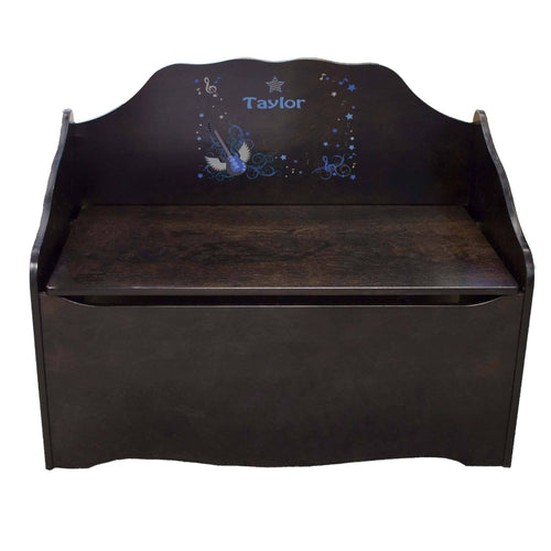 Personalized Blue Rock Star Espresso Toy Chest
