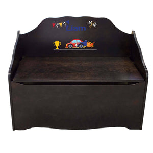 Personalized Race Cars Espresso Toy Chest