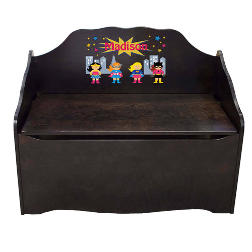 Personalized Super Girls Espresso Toy Chest