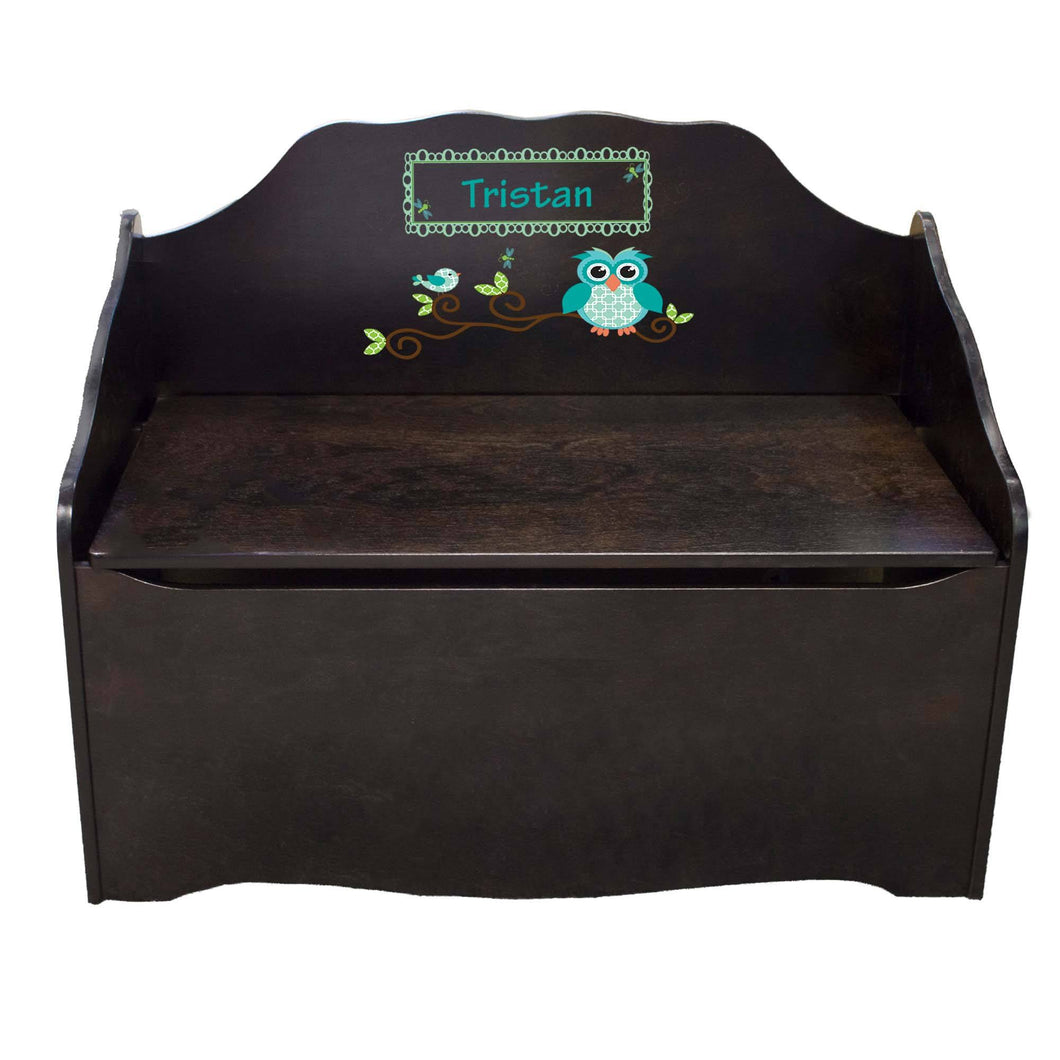 Personalized Blue Gingham Owl Espresso Toy Chest