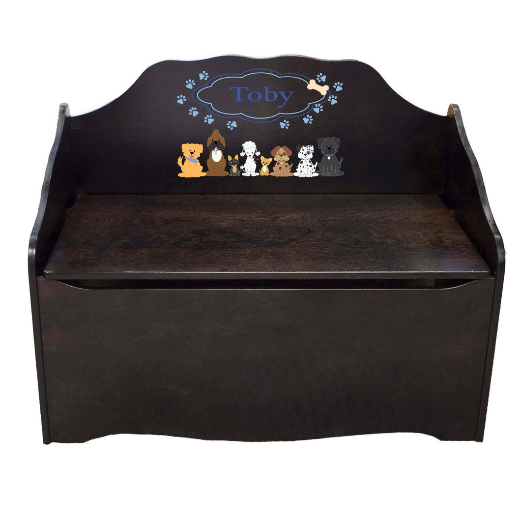 Personalized Blue Dogs Espresso Toy Chest