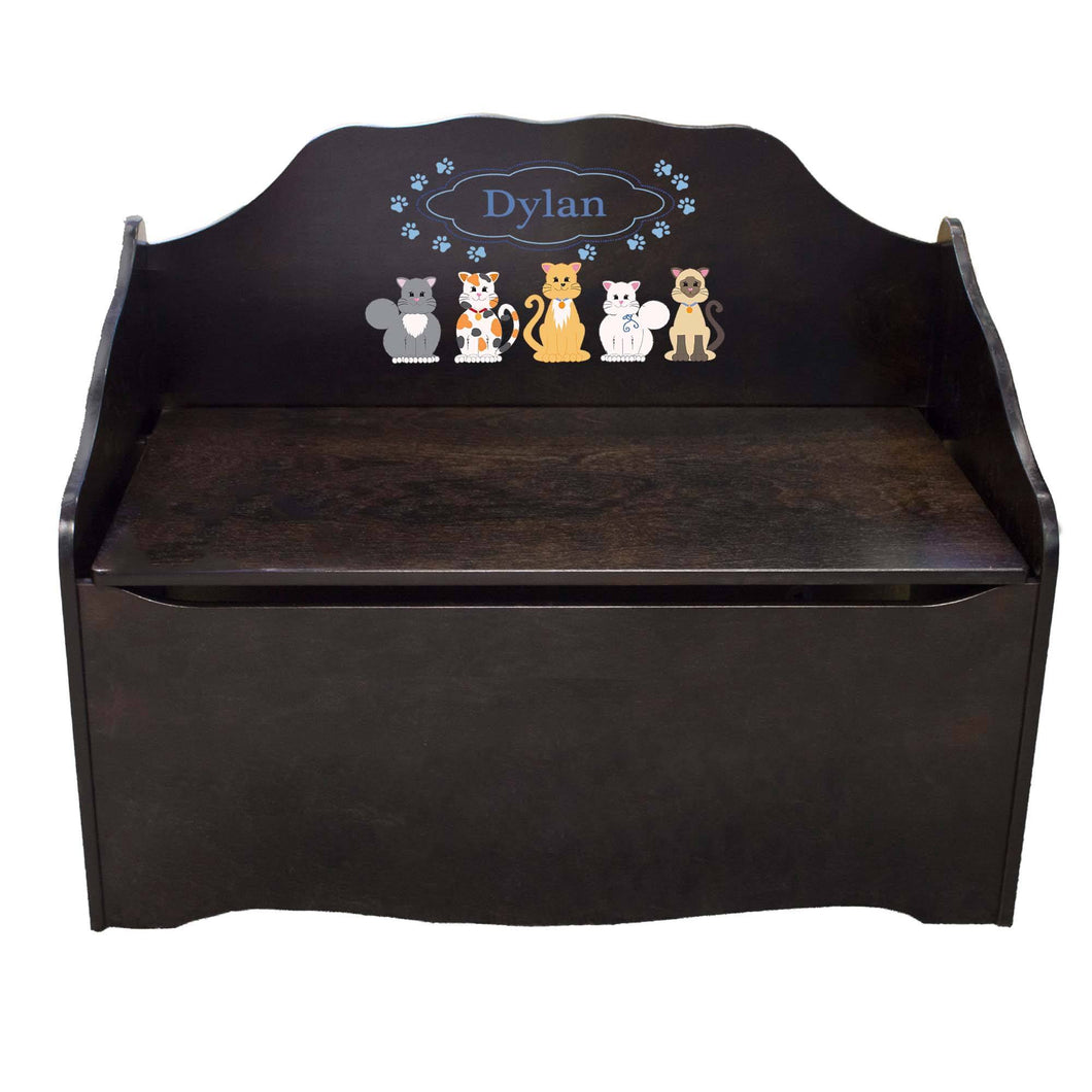 Personalized Blue Cats Espresso Toy Chest
