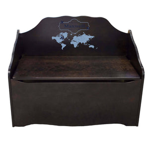 Personalized World Map Blue Espresso Toy Chest