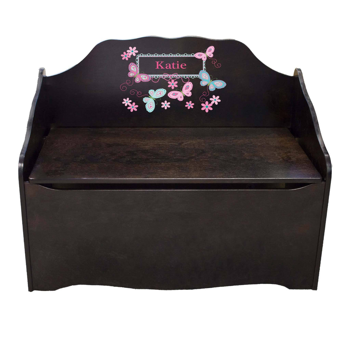 Personalized Butterflies aqua pink Espresso Toy Chest