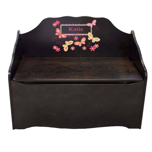 Personalized Butterflies yellow pink Espresso Toy Chest