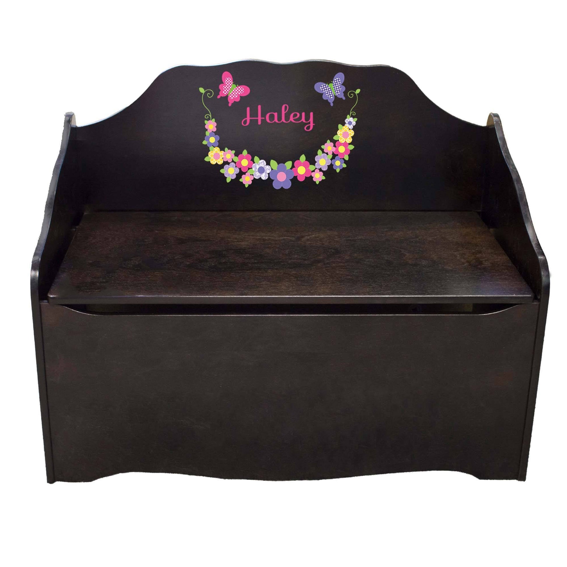 Personalized Bright Butterflies Garland Espresso Toy Chest