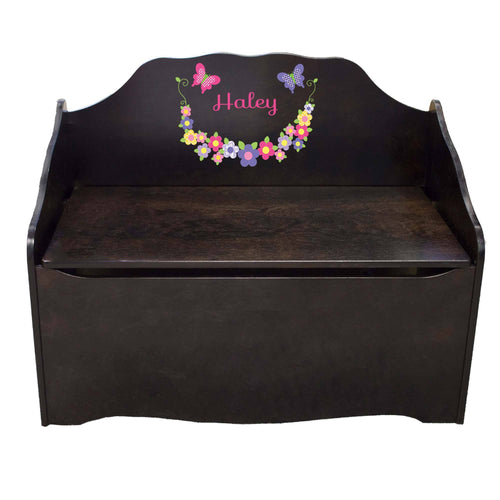 Personalized Bright Butterflies Garland Espresso Toy Chest