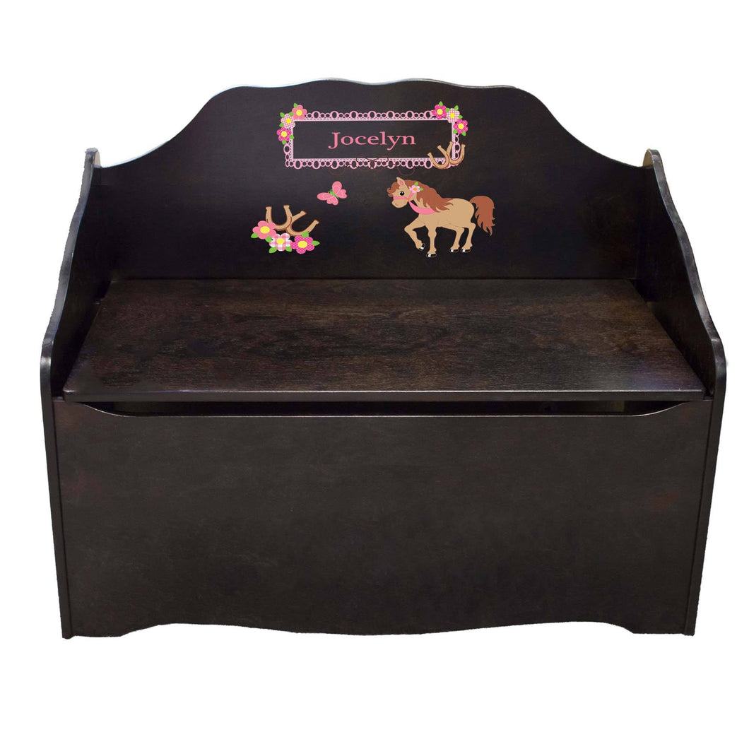 Personalized Ponies Prancing Espresso Toy Chest