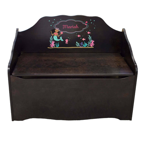 Personalized African American Mermaid Princess Espresso Toy Chest