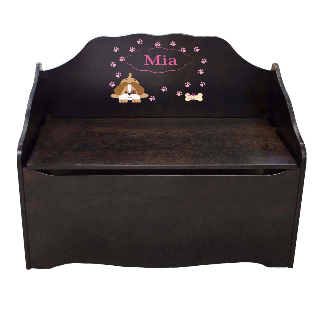 Personalized Pink Puppy Espresso Toy Chest