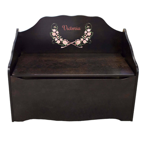 Personalized Blush Floral Garland Espresso Toy Chest